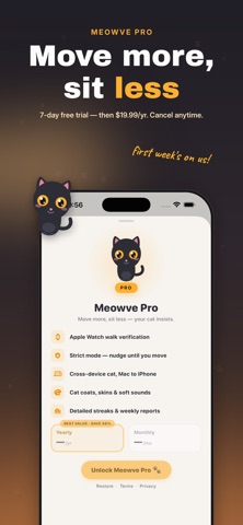 Meowve: Stand Up Break Timer iPhone screenshot