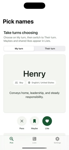 Baby Names Matcher iPhone screenshot