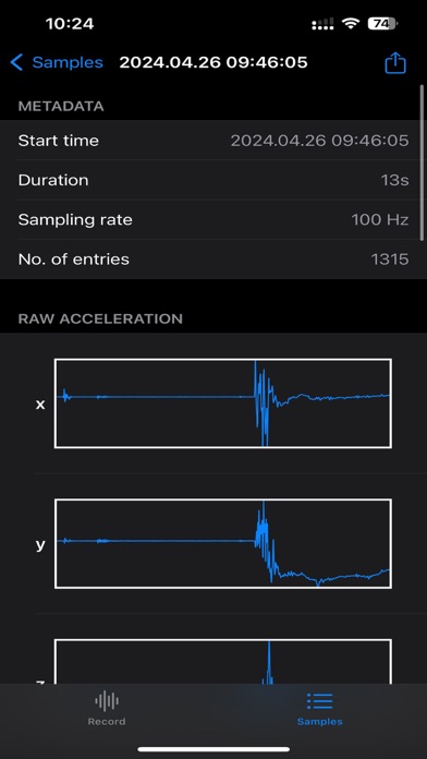 Motion Sensor: JSON & CSV Screenshot