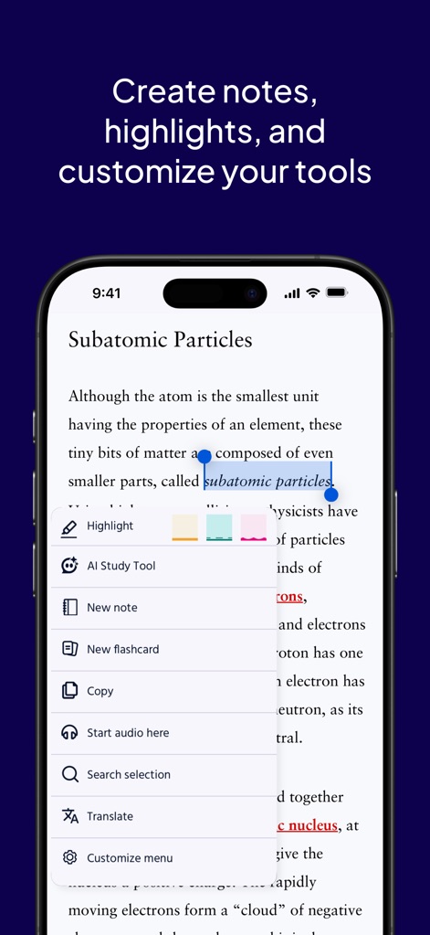 Pearson+ | Study Prep & eTexts - Users can effectively interact with their text by utilizing the 'highlighting feature' with various color options and create 'new notes or flashcards' directly within the content.