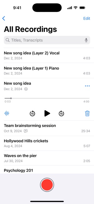 Screenshot of Voice Memos