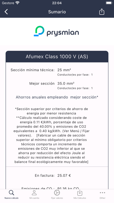 CableApp cálculo sección cable