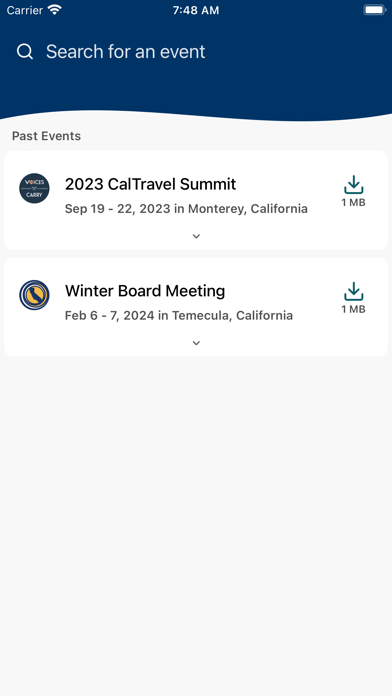 CalTravel Events Screenshot