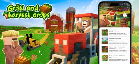 Furniture mod for Minecraft PE - Players can enhance their agricultural endeavors with robust farming elements, including functional tractors and a diverse selection of harvestable crops.
