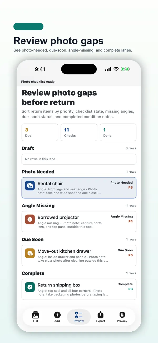 Screenshot #3 pour Return Condition Photo List