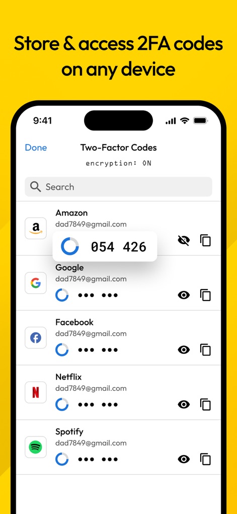 Keeper Password Manager - Die Ansicht „Two-Factor Codes“ demonstriert die Speicherung und den Zugriff auf Zwei-Faktor-Authentifizierungscodes, wobei Beispiele für Amazon und Google klar sichtbar sind.