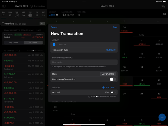Cashflow Calendar iPad screenshot