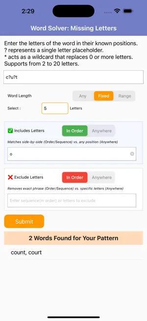 Word Solver: Missing Letters screenshot 2