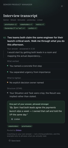 Oriora Interview iPhone screenshot