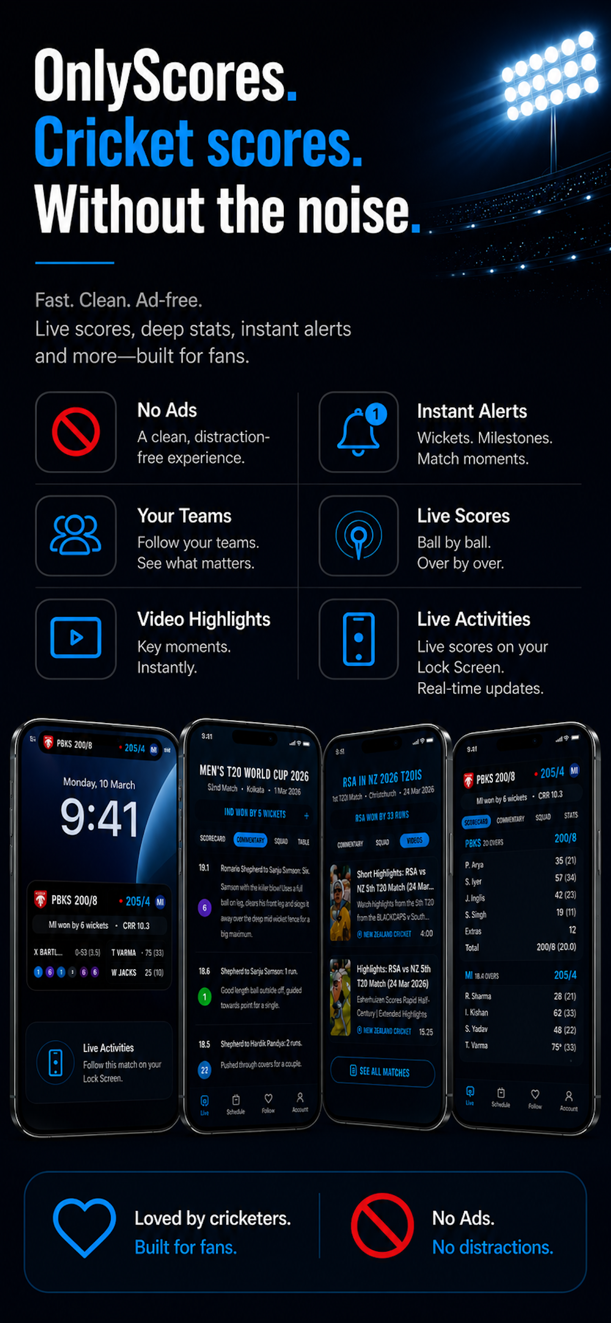 Only Scores: No Ads Cricket screenshot 8