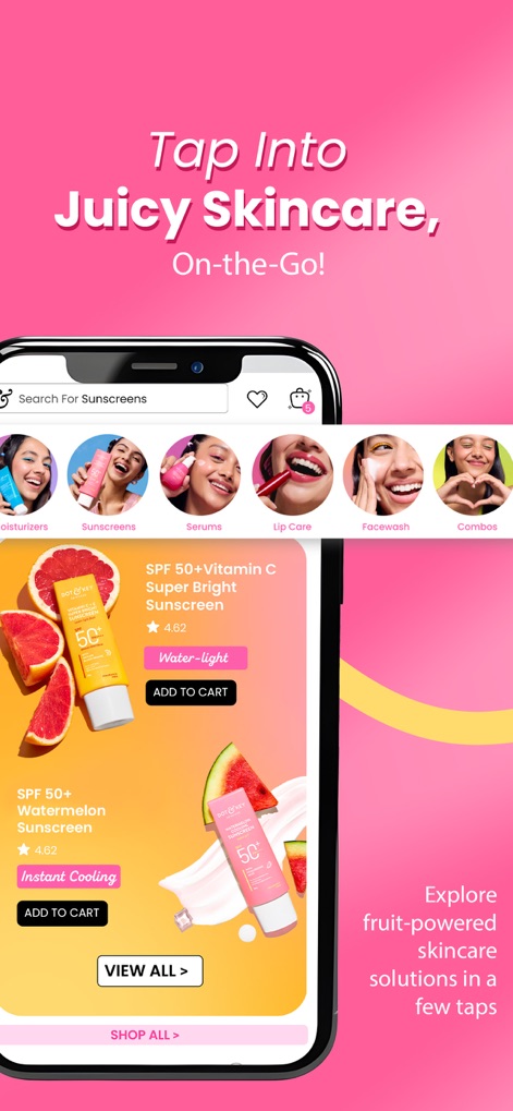 Dot & Key Skincare Shopping - This tool allows users to easily navigate diverse product categories through a visual carousel and explore detailed product listings with 'Add To Cart' functionality.