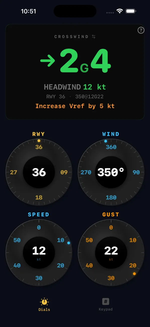 Screenshot #1 pour XW Calc - Crosswind Calculator
