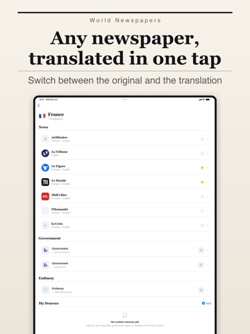 World Newspapers: Translated iPad screenshot