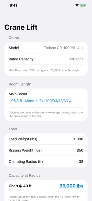 Rigging Calculator: Crane Lift screenshot 2