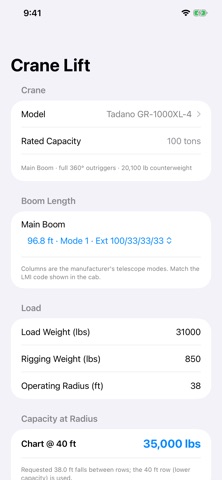 Rigging Calculator: Crane Lift iPhone screenshot