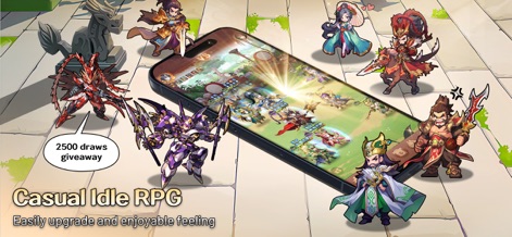 X-Samkok - The app features engaging "Casual Idle RPG" mechanics, allowing for easy progression, while also reminding players of the generous "2500 draws giveaway" to boost their roster.