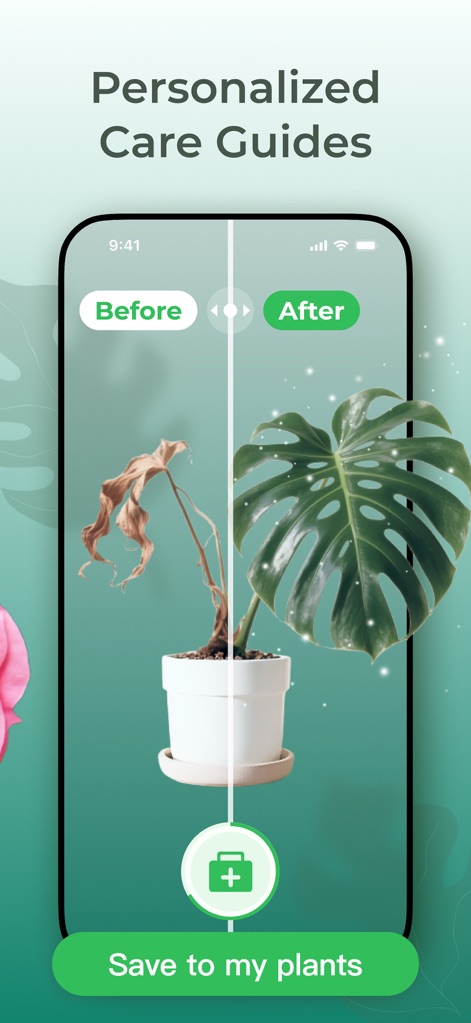 Plant Identifier: PlantScope - This tool offers a visual "Before" and "After" comparison for plant health, providing "Personalized Care Guides" and a clear "Save to my plants" option.