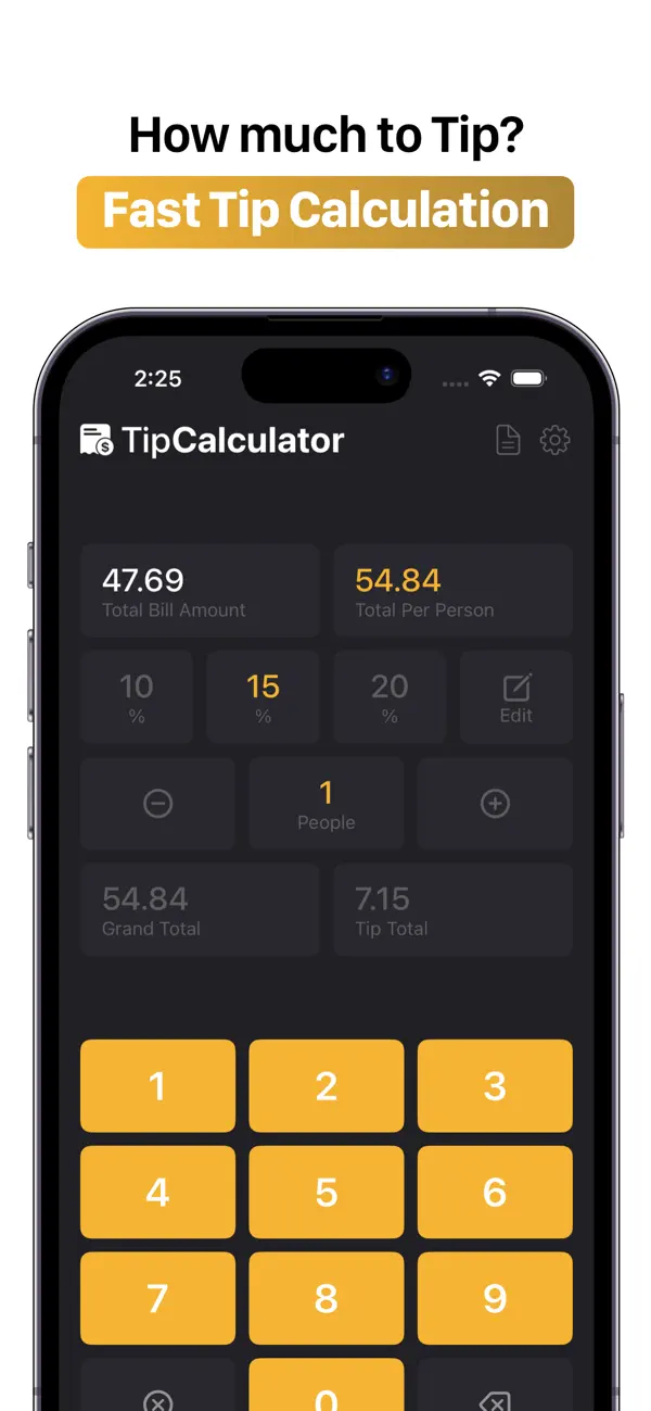 Screenshot #1 pour Tip Calculator + Bill Splitter