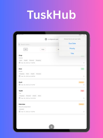 Task Center iPad screenshot