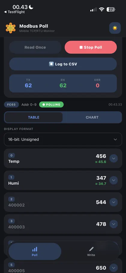 Modbus Poll Mobile ekran görüntüsü 3 / 5