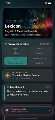 Lexicon AI · Live Translator screenshot