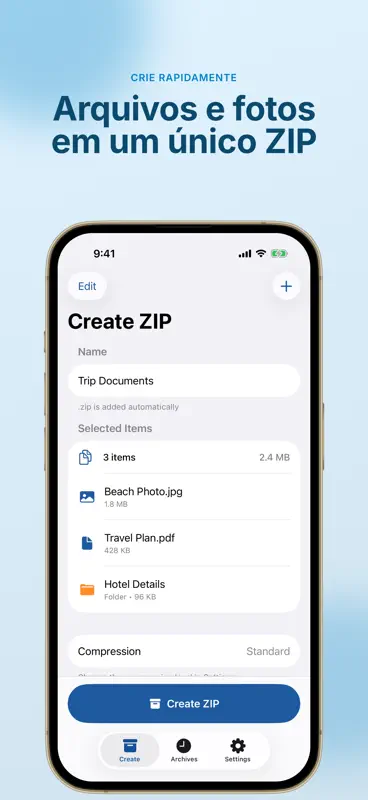 Criar ZIP: arquivos e fotos screenshot 1 of 4