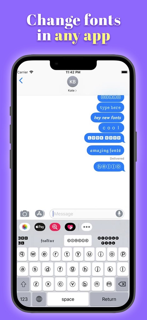 Text Designer - Font Keyboard - Users can seamlessly integrate styled fonts into any messaging app, enabling unique text conversations directly through the custom keyboard interface.