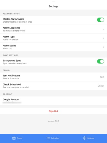 My Calendar Alarms iPad screenshot