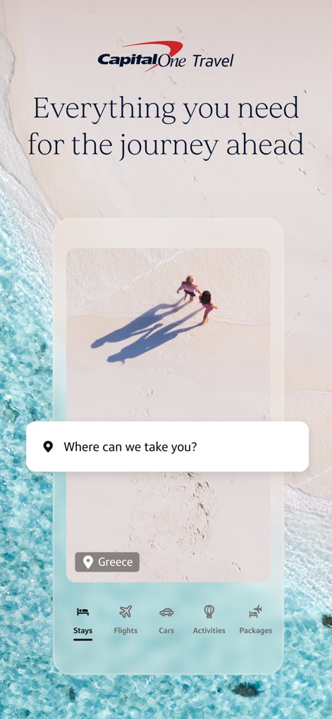 Capital One Travel - L'application centralise la recherche de "Stays" et de "Flights", offrant une interface intuitive pour la planification des voyages.