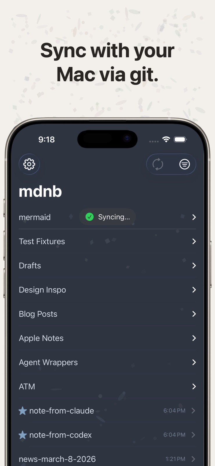 Git Sync Markdown Notes: mdnb iphone screenshot 2