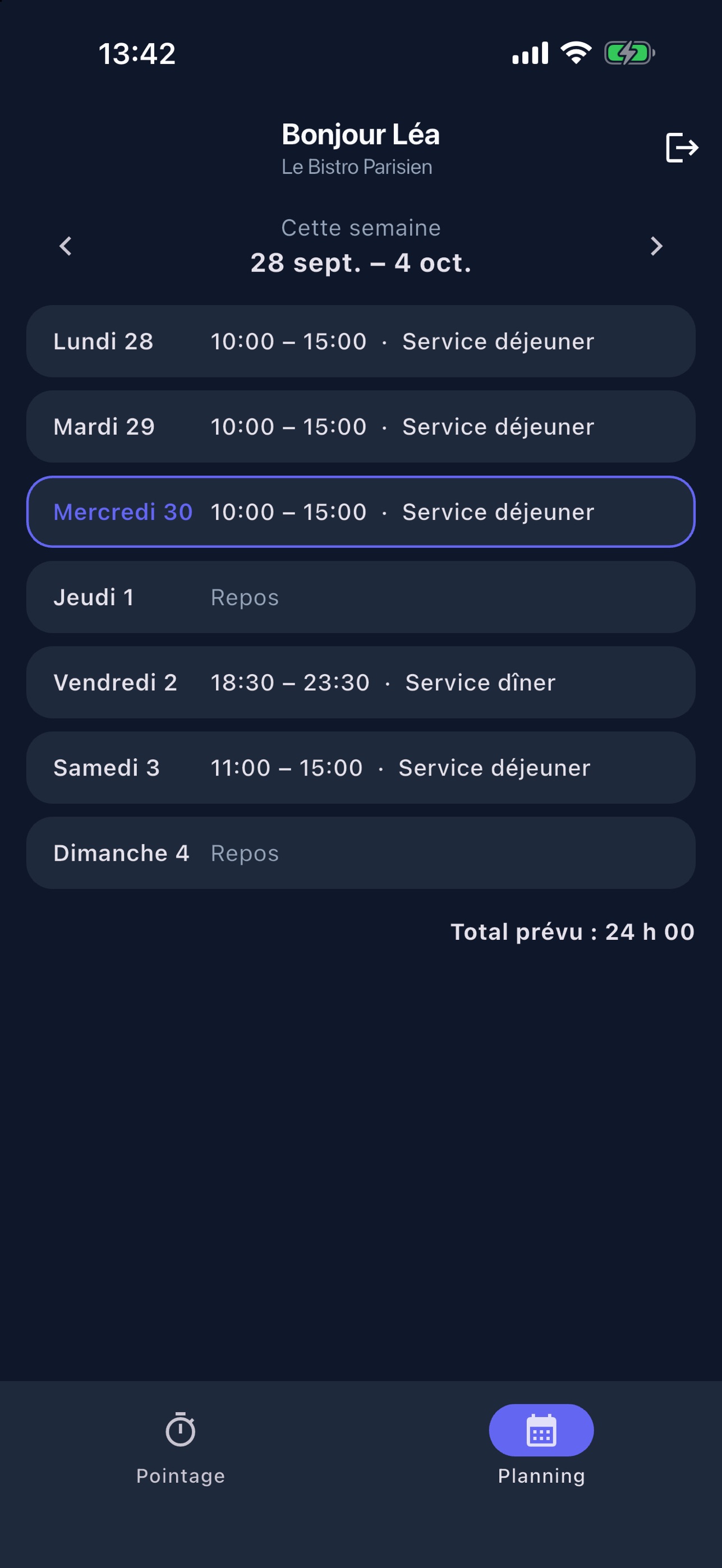Screenshot 2 of CrewPlan – Pointage employé