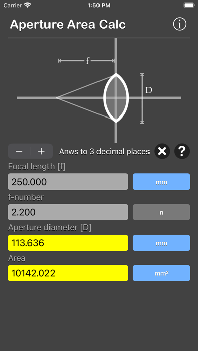 Aperture Area Calculator Screenshot