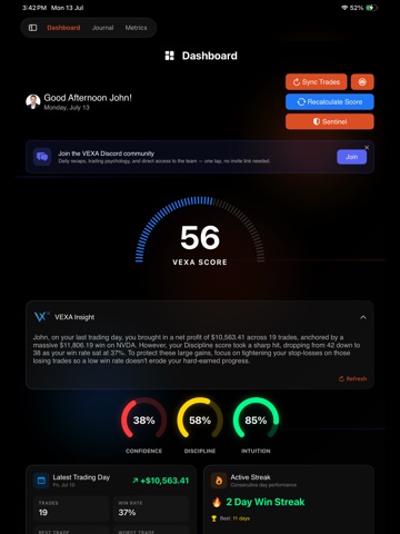 VEXA - Trading Journal & Coach iPad screenshot