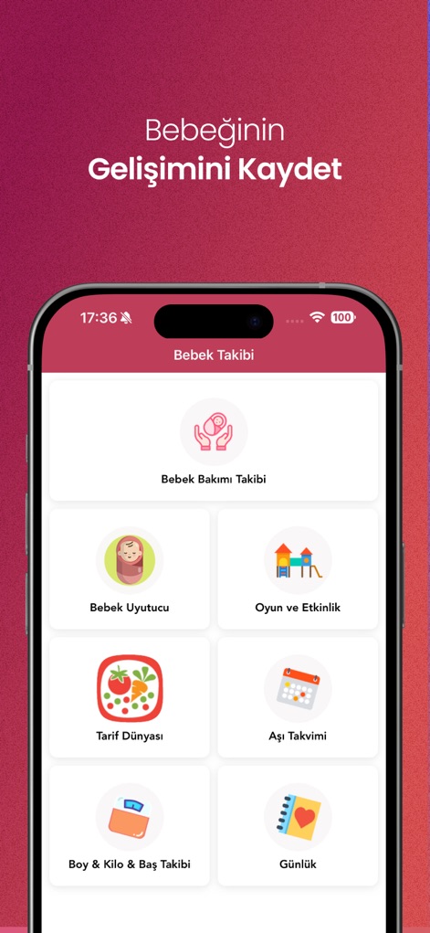 Happy Kids • Bebek Gelişimi - L'app mette a disposizione una serie completa di strumenti di monitoraggio, visibili come icone intuitive per il 'Bebek Bakımı Takibi' e l''Aşı Takvimi', progettati per supportare i genitori nella gestione quotidiana.
