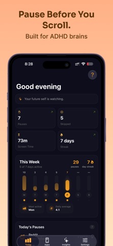 Nudge: ADHD Screen Time Pause iPhone screenshot
