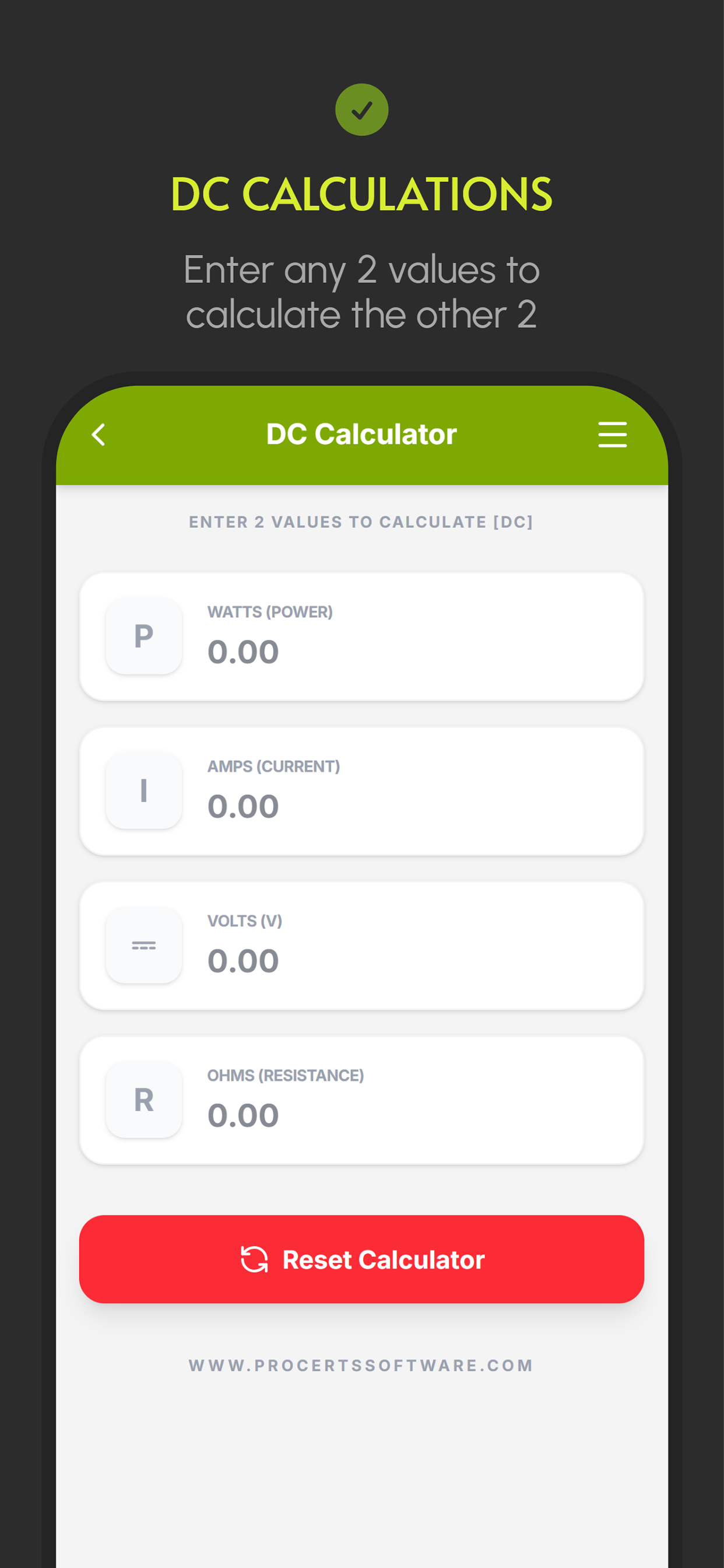 Watts Amps Volts  Calculator