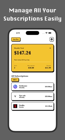 SubPal:Subscription tracker Screenshot 1 of 5