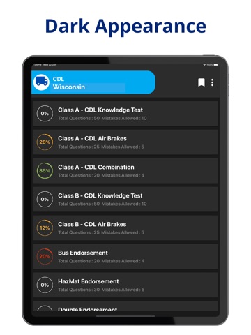 Wisconsin CDL Prep Test iPad screenshot