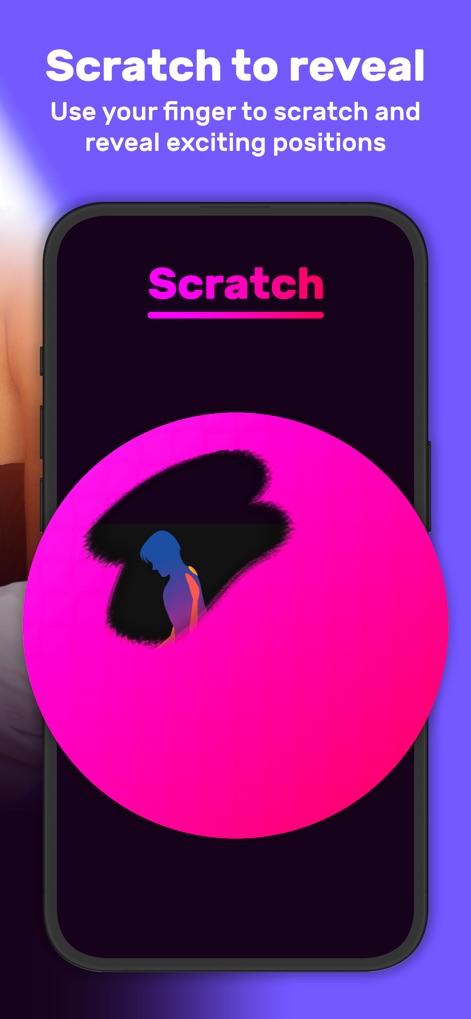 Sex Adventure: Sex Positions - The app presents the 'Scratch Adventure' game, where users interact with a scratch-off interface to unveil new positions and discover intimate possibilities.
