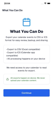 Cal2CSV — Calendar to CSV/ICS iPhone screenshot