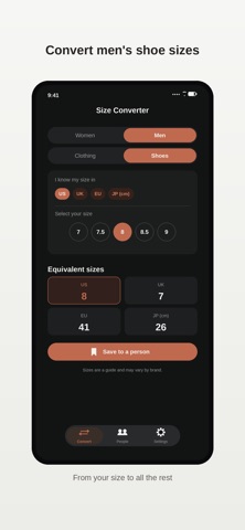 Shoe & Clothing Size Converter iPhone screenshot