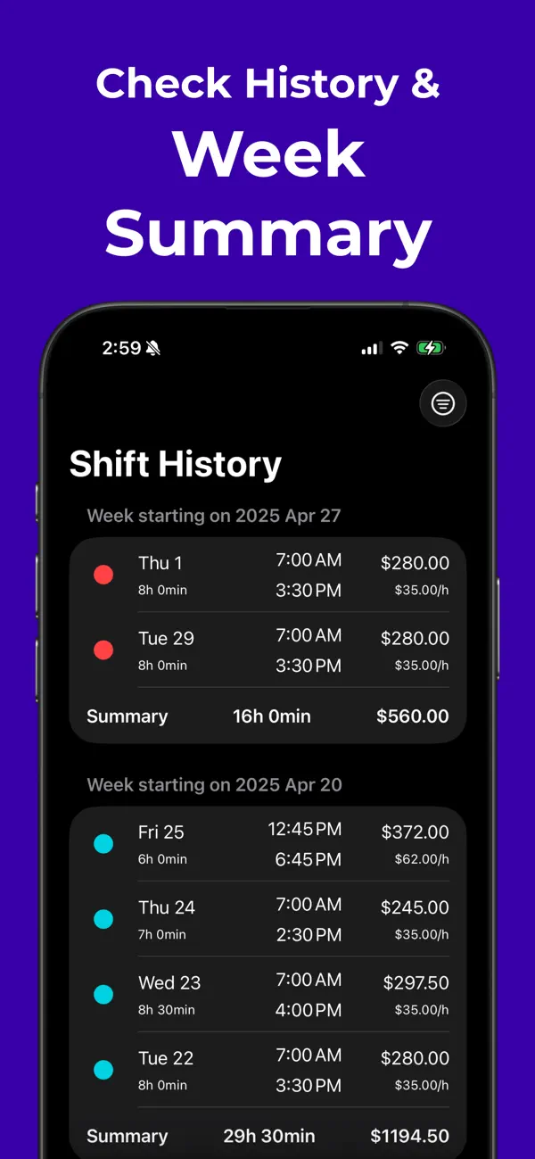 #2. Weekly Shift Tracker (iOS) Ved: Leonardo Rodrigues