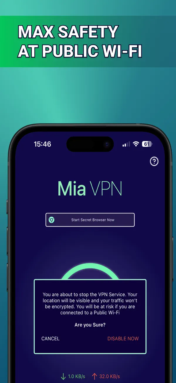#2. Mia VPN - Private Browser (iOS) By: MOBINOVA BILISIM SANAYI VE TICARET LIMITED SIRKETI