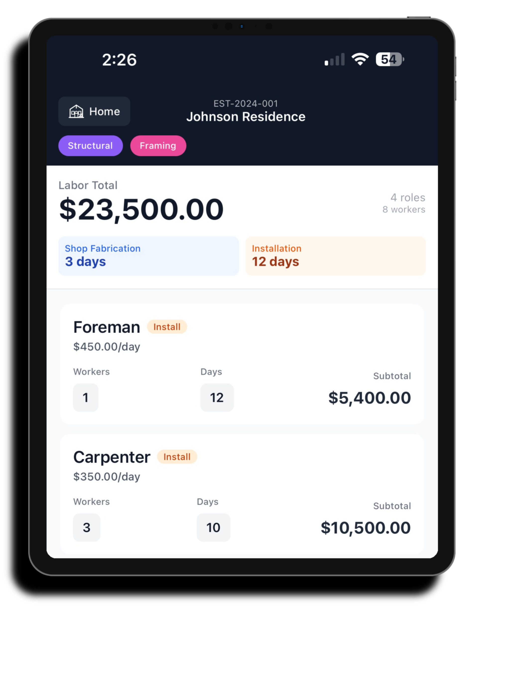 Pro Estimate Builder