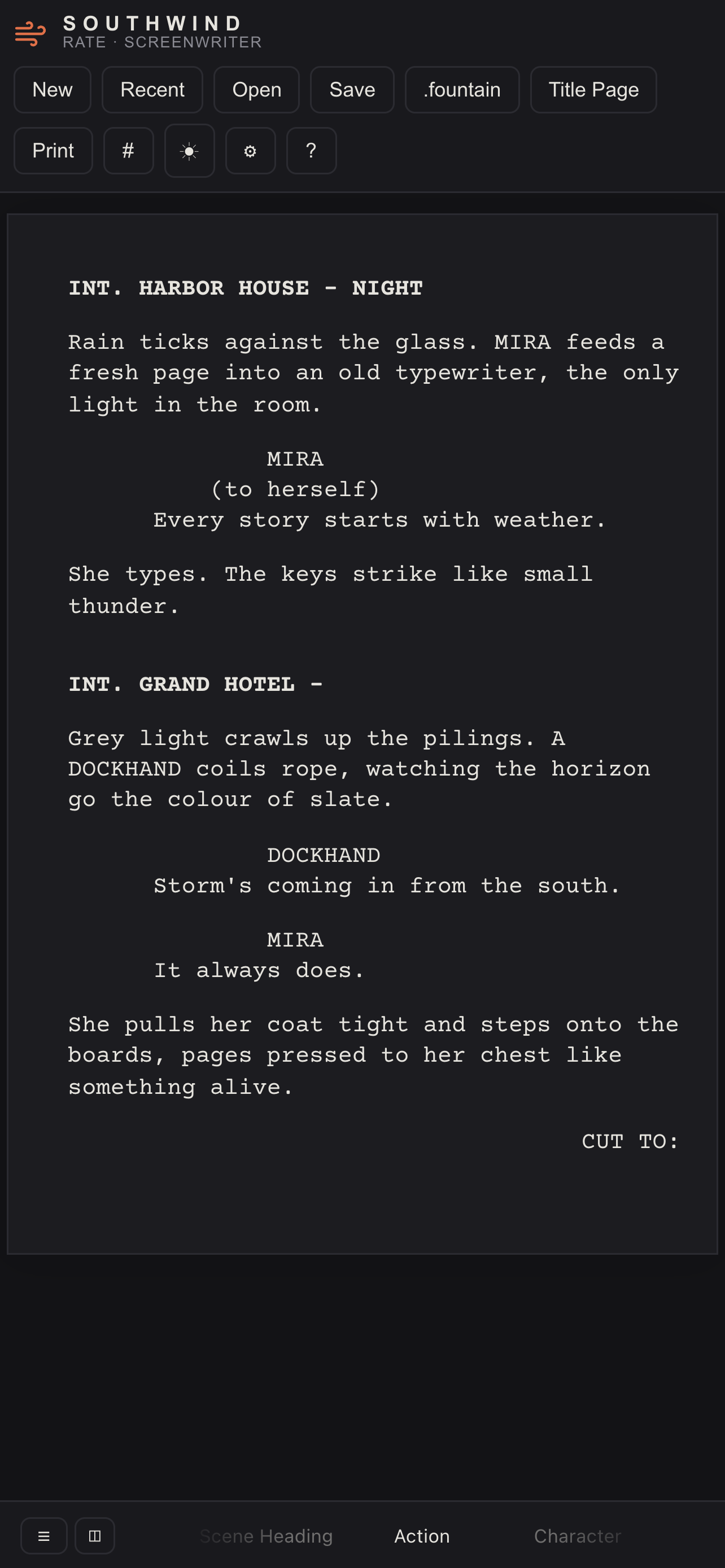 Southwind Screenplay screenshot 2