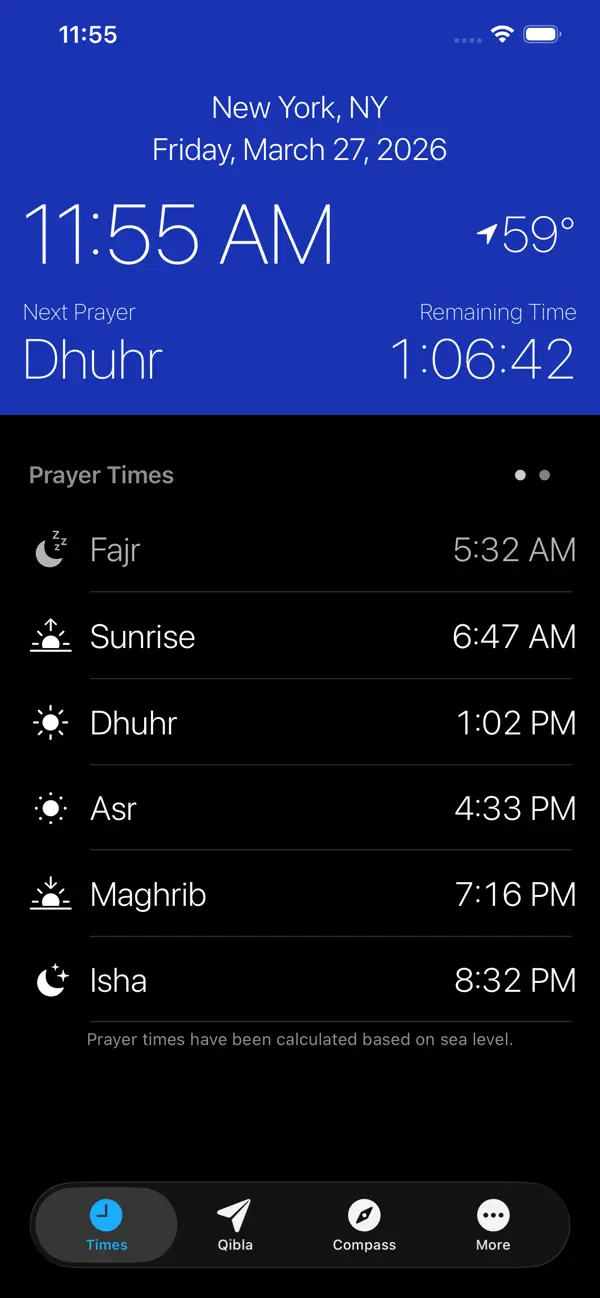 Screenshot #2 pour Prayer Times, Qibla & Reminder