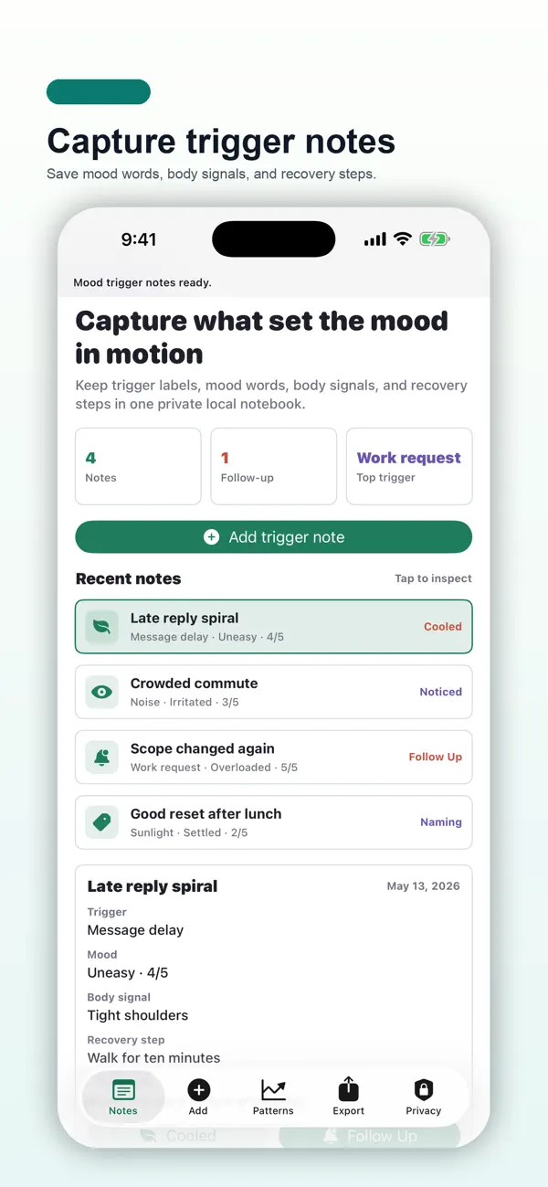 Screenshot #1 pour Mood Trigger Notes