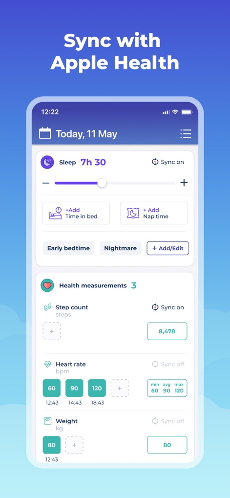 Bearable - Symptom Tracker - L'application offre une intégration transparente avec Apple Health pour synchroniser les données, permettant le suivi des mesures de santé comme la fréquence cardiaque et le nombre de pas.