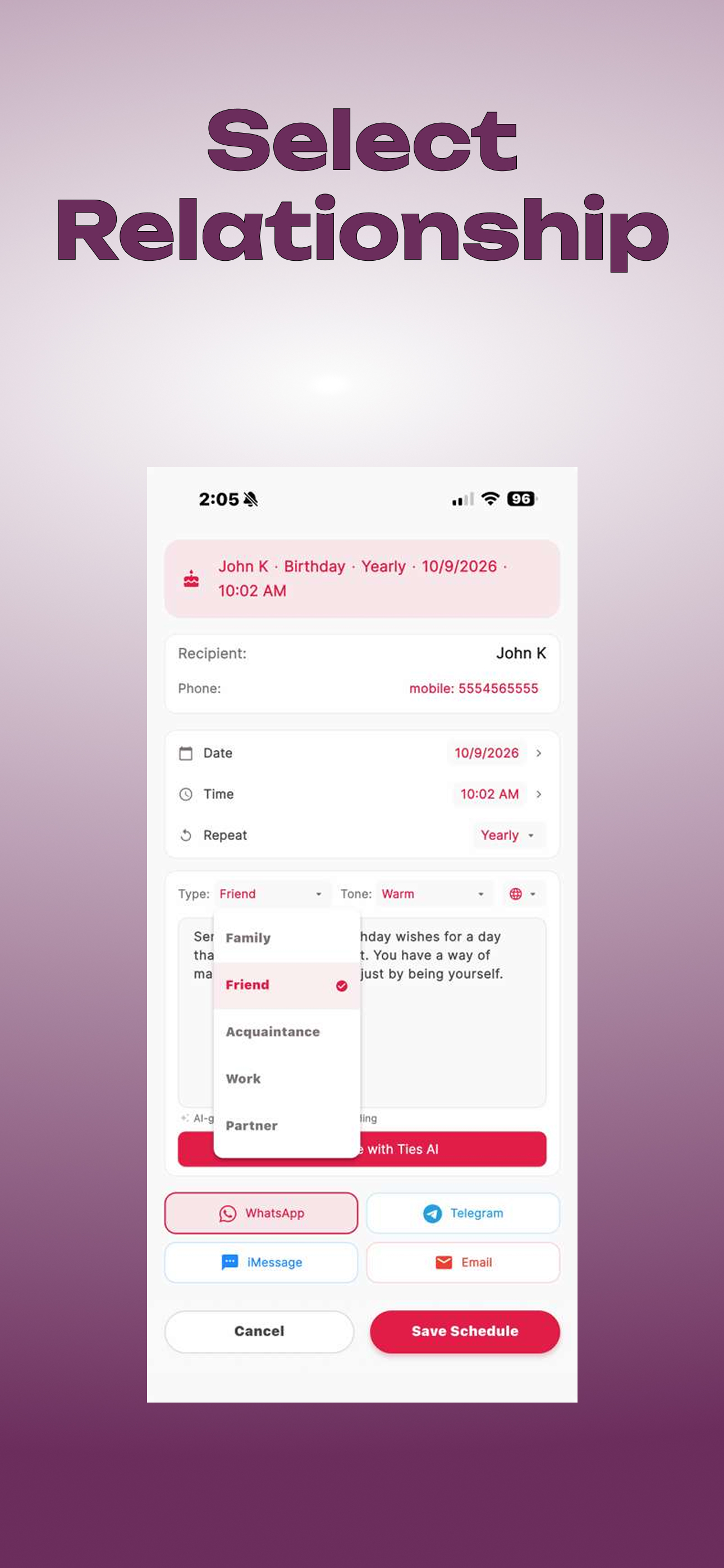 Ties AI · Reminder & Scheduler screenshot 5