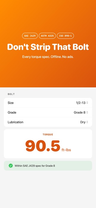 Bolt Torque Spec Calc Screenshot 1 of 3